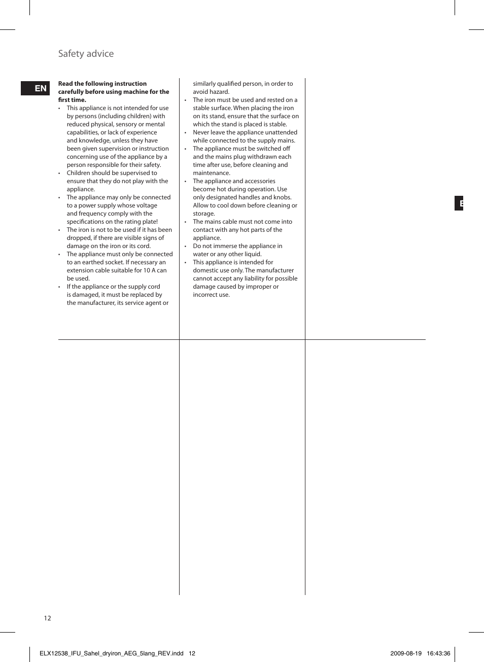 Safety advice | AEG LB1203-1 User Manual | Page 12 / 24