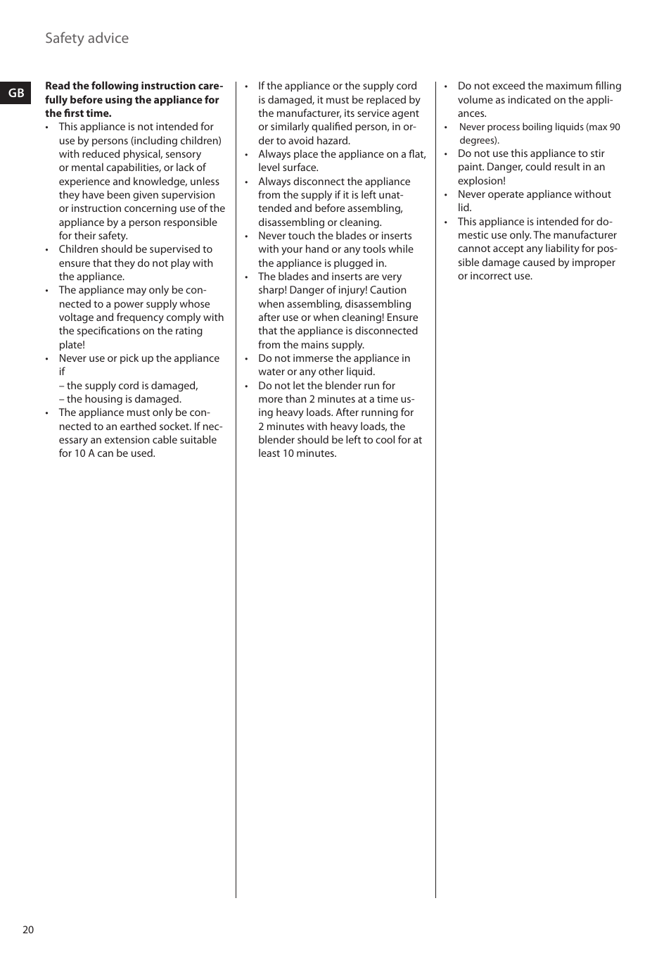 Safety advice | AEG SB3400 User Manual | Page 20 / 28