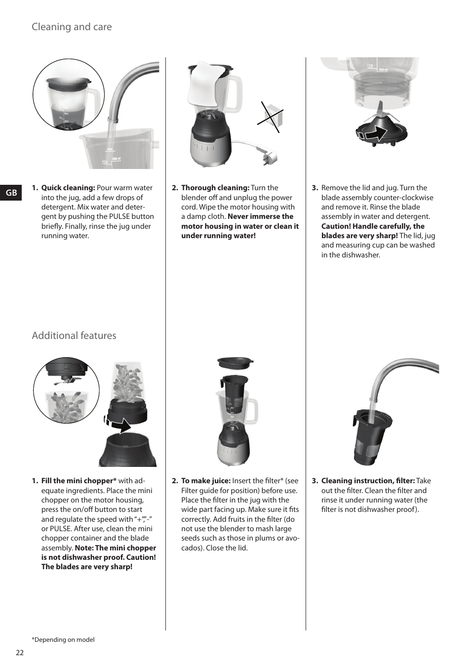 Cleaning and care additional features | AEG SB3400 User Manual | Page 22 / 28