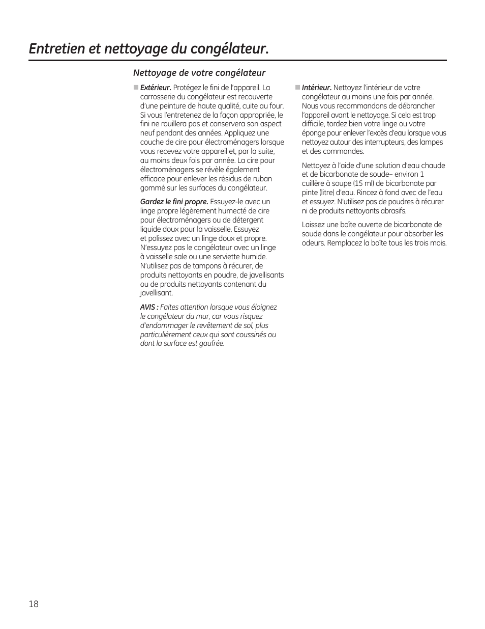 Entretien et nettoyage du congélateur | GE FCM7SUWW User Manual | Page 18 / 36