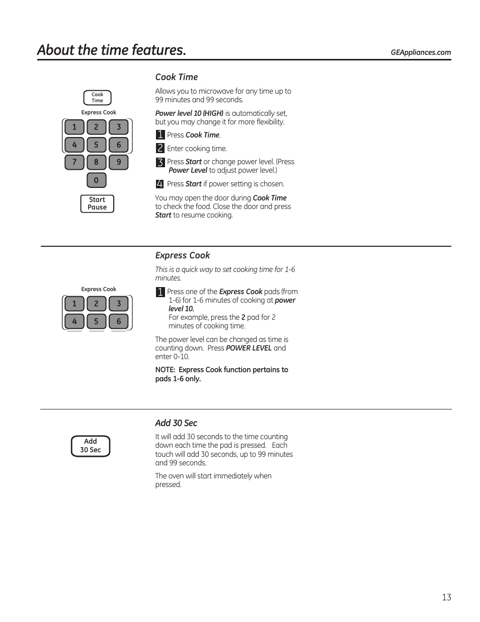 About the time features | GE JVM7195RFSS User Manual | Page 13 / 60