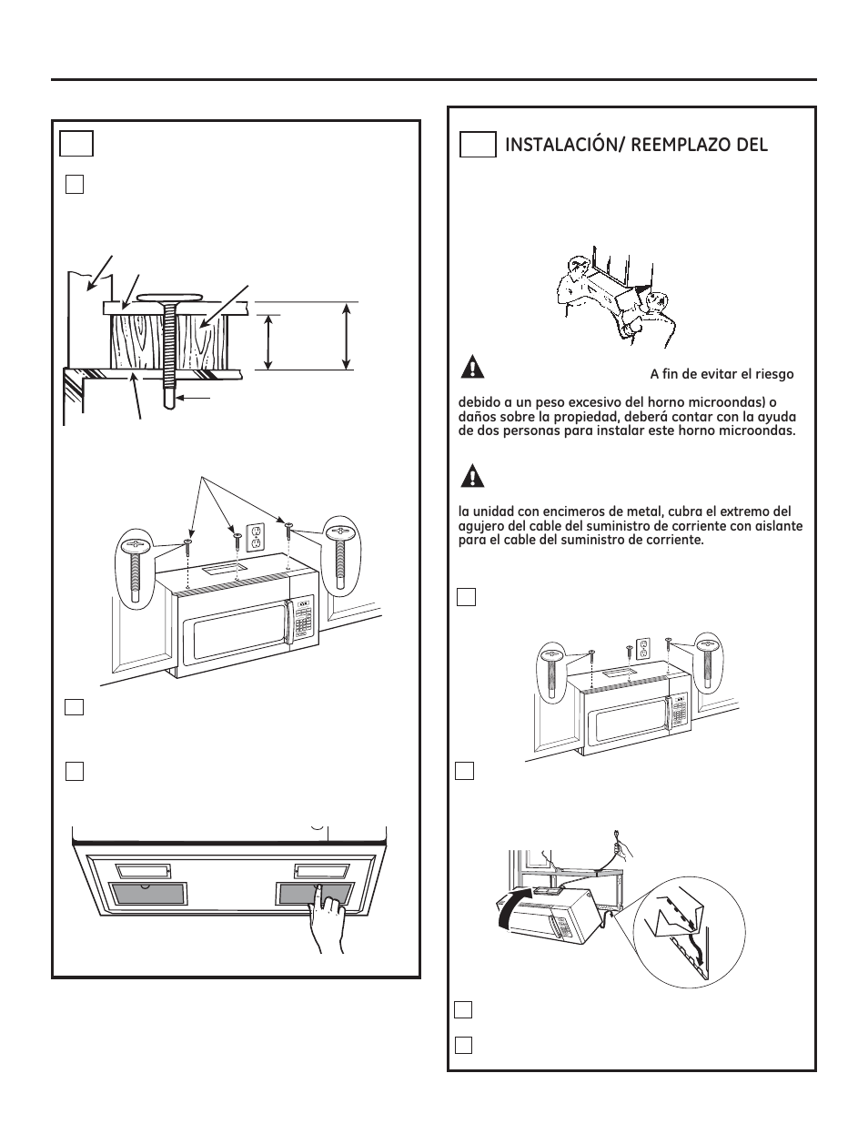 Instrucciones de instalación, Precaución, Advertencia | A5 monte el horno (cont.) | GE JVM3160DFWW User Manual | Page 42 / 52