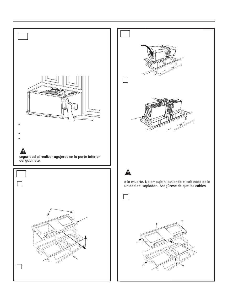 Instrucciones de instalación, Precaución, Advertencia | GE JVM3160DFWW User Manual | Page 44 / 52