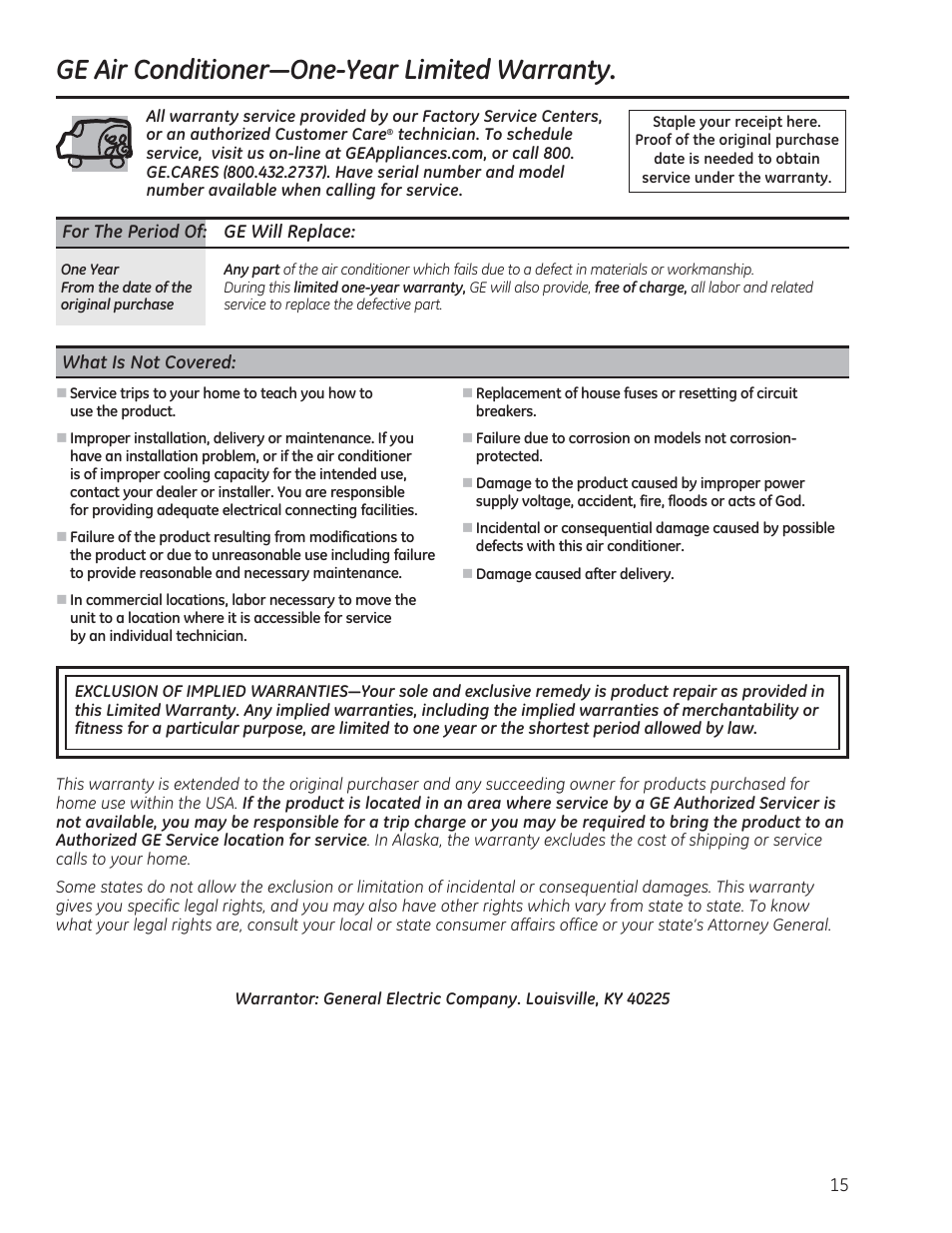 Lu&rqglwlrqhu³2qh<hdu/lplwhg:duudqw | GE AEN08LQ User Manual | Page 15 / 32
