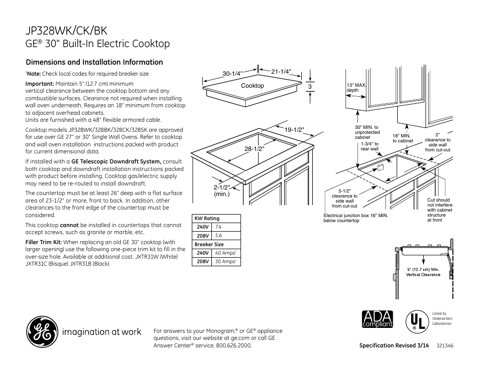 GE JP328CKCC User Manual | 2 pages