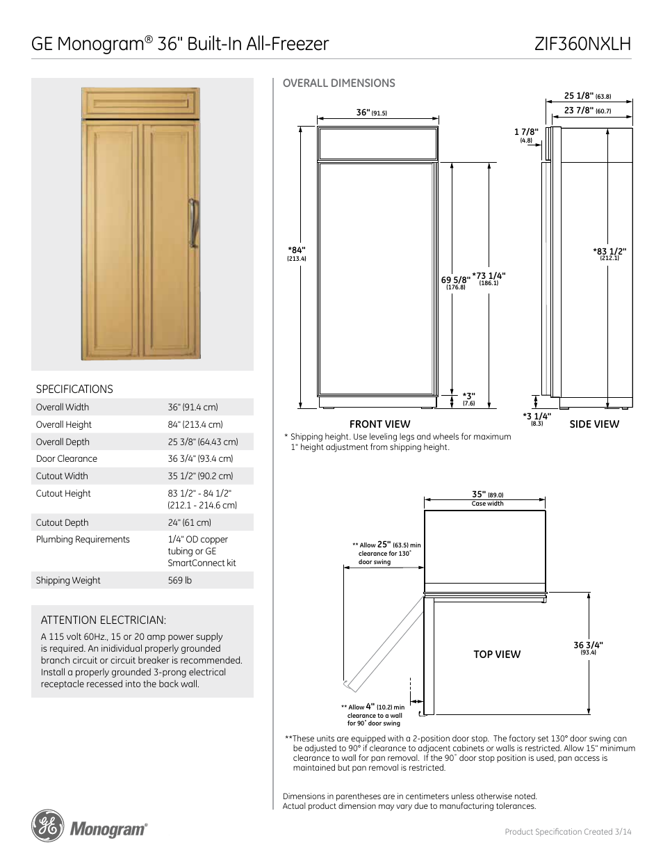 GE ZIF360NXLH User Manual | 6 pages