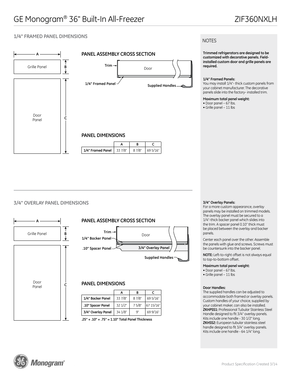 Zif360nxlh ge monogram, 36" built-in all-freezer | GE ZIF360NXLH User Manual | Page 5 / 6
