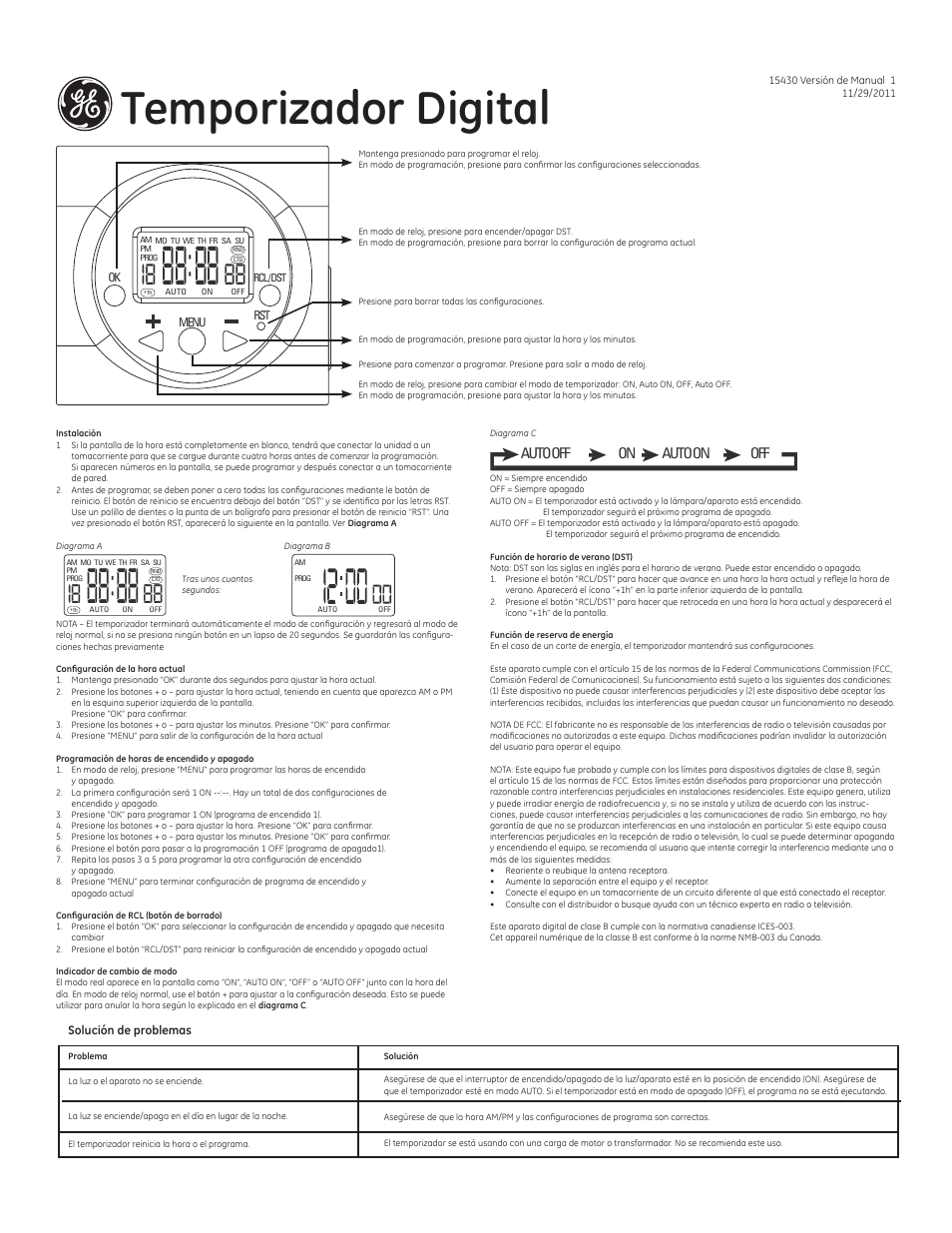 Temporizador digital | GE 15430 Digital Timer User Manual | Page 2 / 2