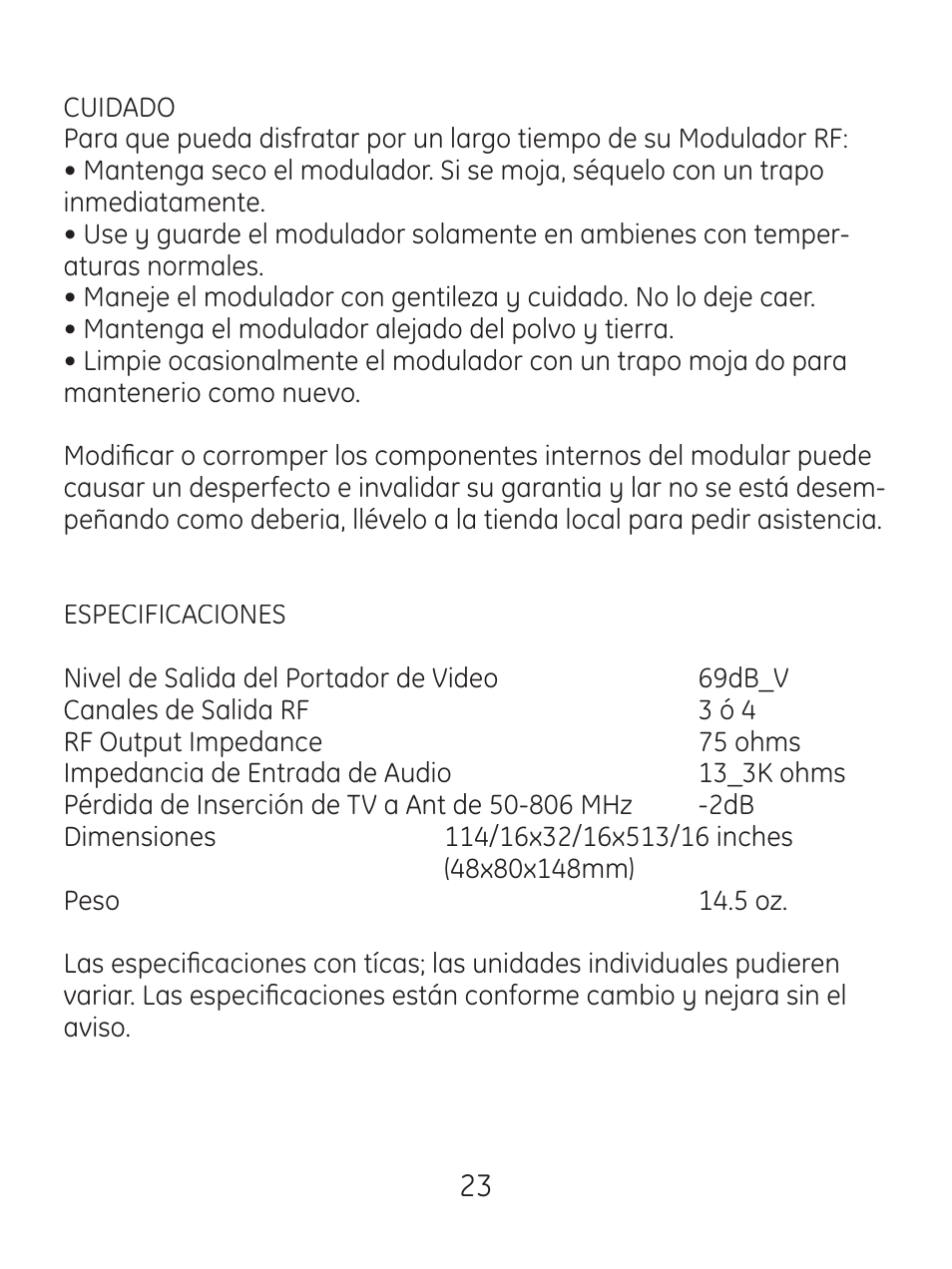 GE 83299 GE Video Converter FR Modulator with S-Video User Manual | Page 23 / 24