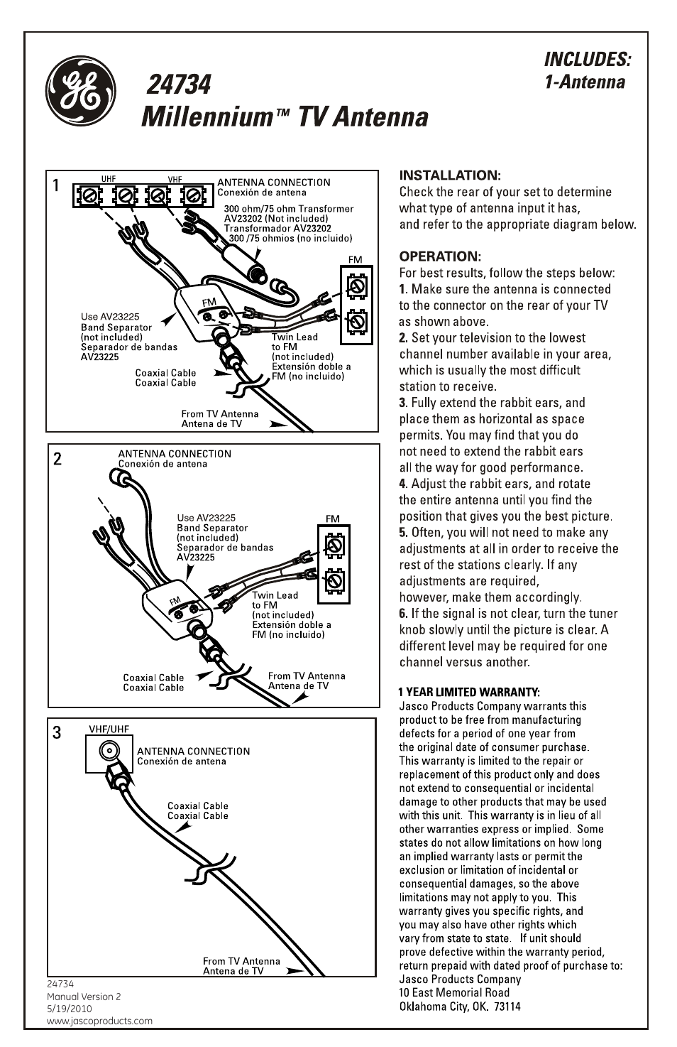 GE 24734 GE Millennium TV Antenna User Manual | 2 pages