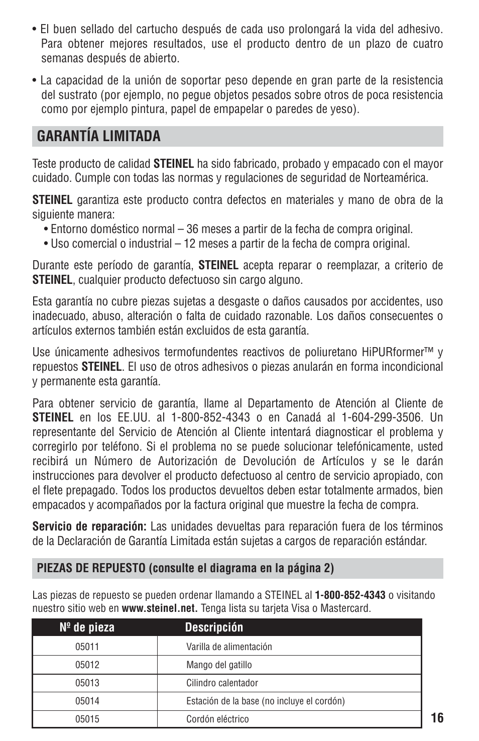 Garantía limitada | STEINEL HIPURFORMER User Manual | Page 16 / 28