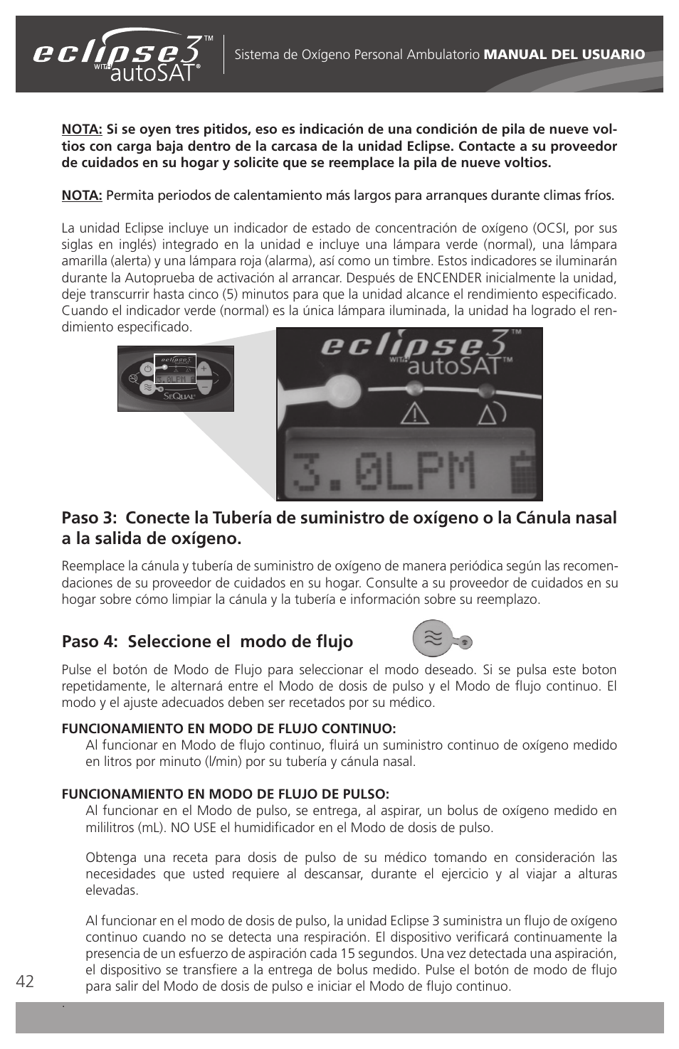 Paso 4: seleccione el modo de flujo | AirSep 4111-7 User Manual | Page 42 / 95