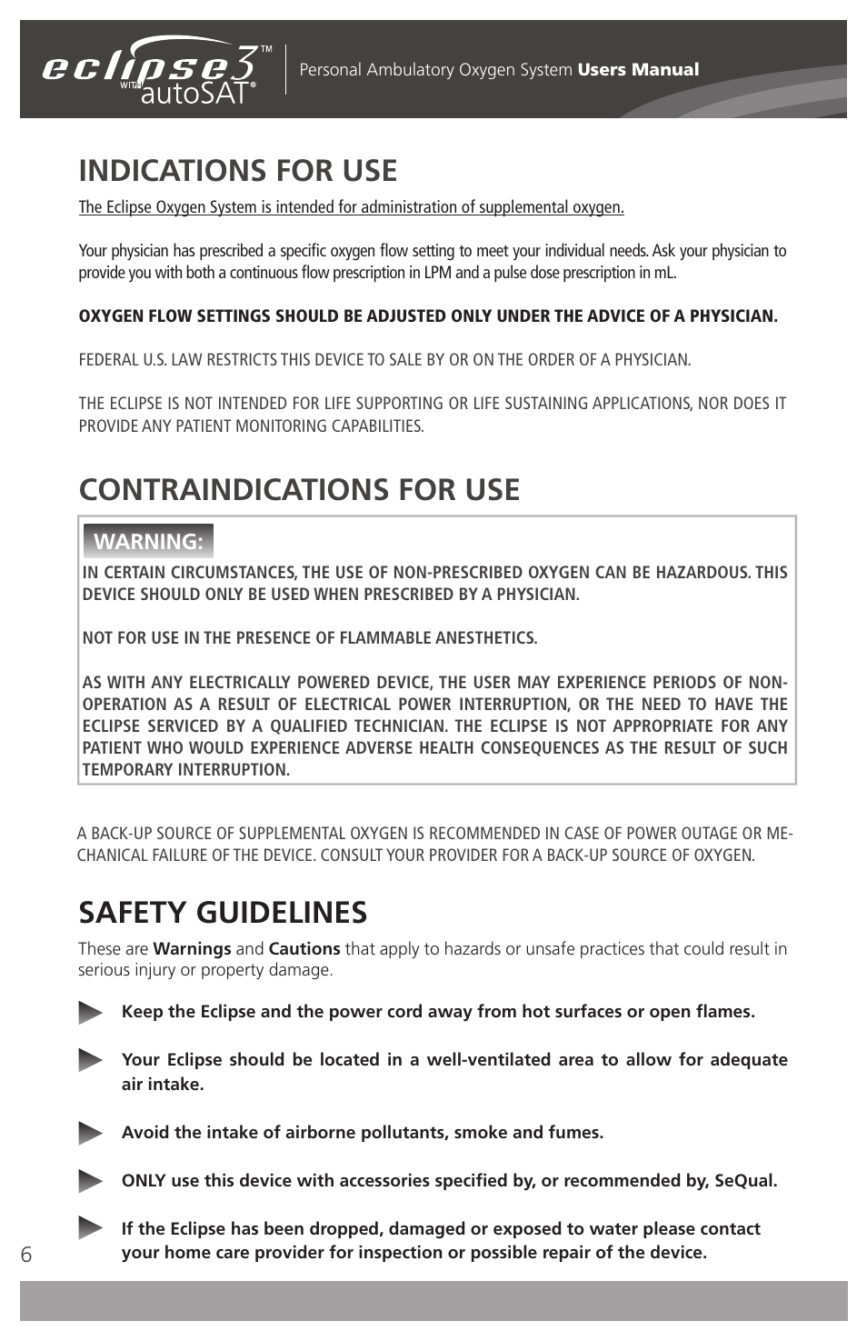Safety guidelines, Indications for use, Contraindications for use | AirSep 4111-7 User Manual | Page 6 / 95
