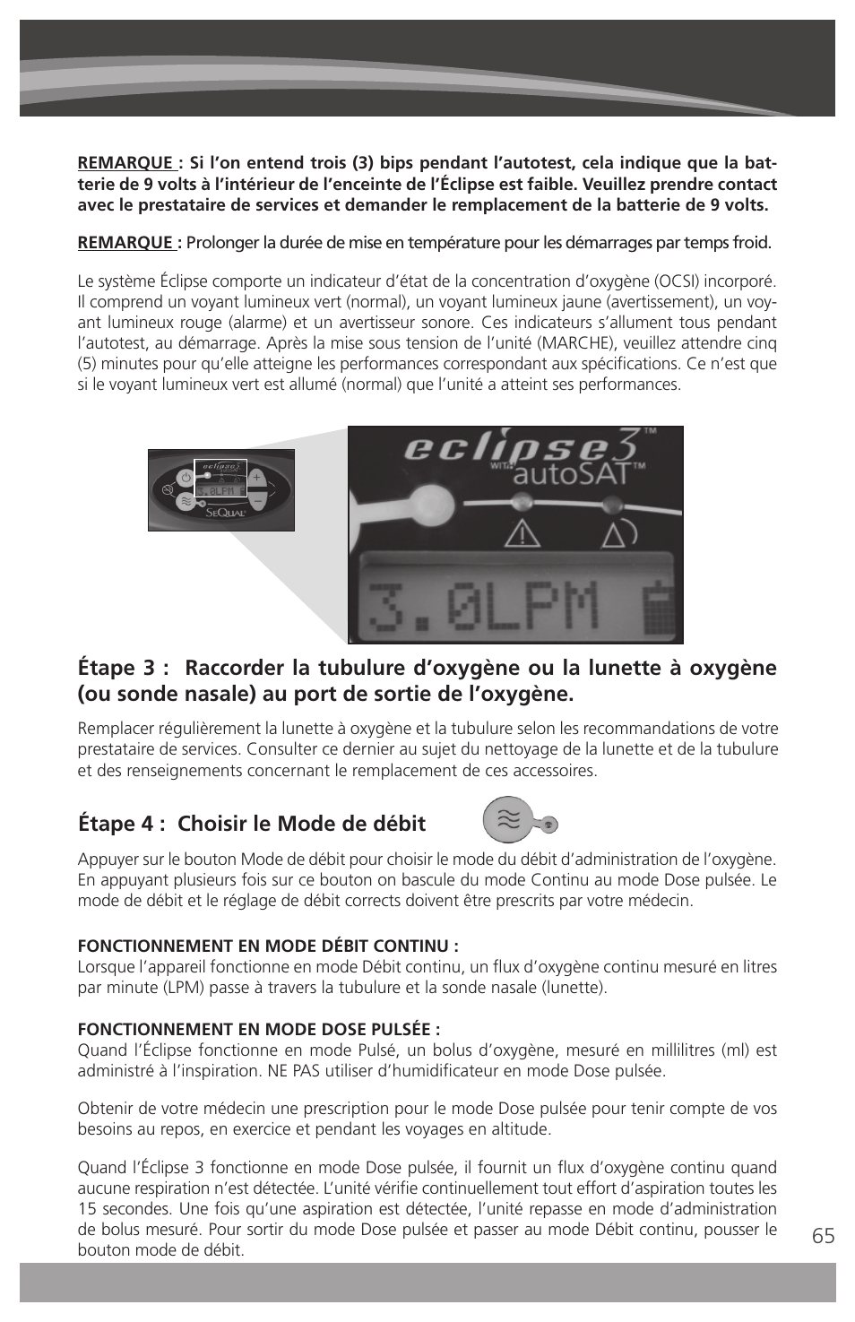 Étape 4 : choisir le mode de débit | AirSep 4111-7 User Manual | Page 65 / 95