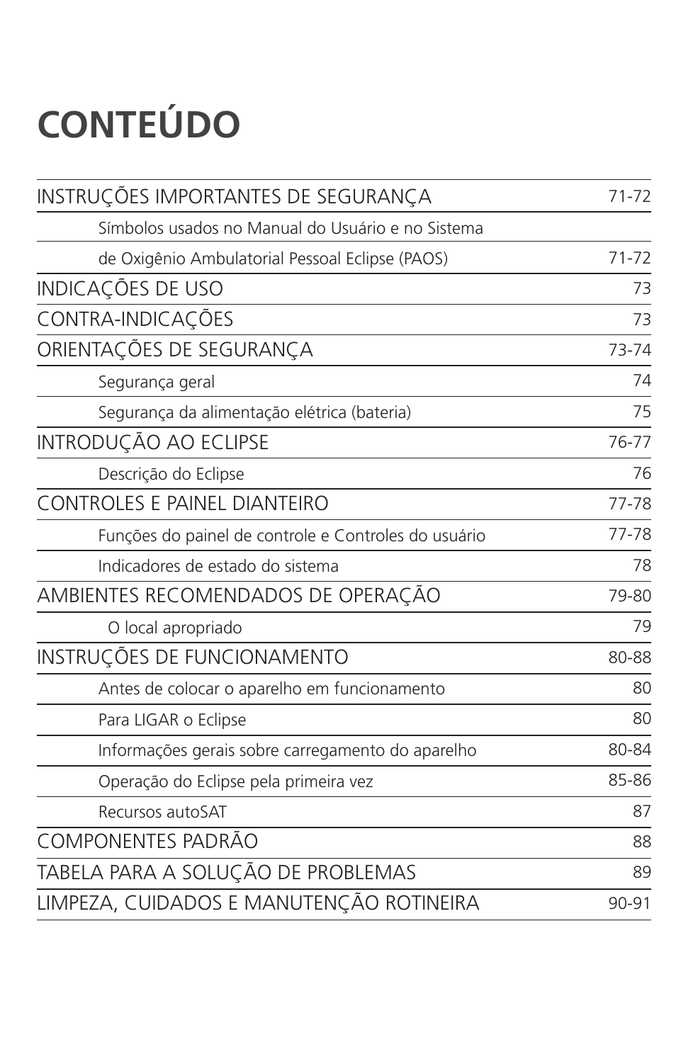 Conteúdo | AirSep 4111-7 User Manual | Page 72 / 95