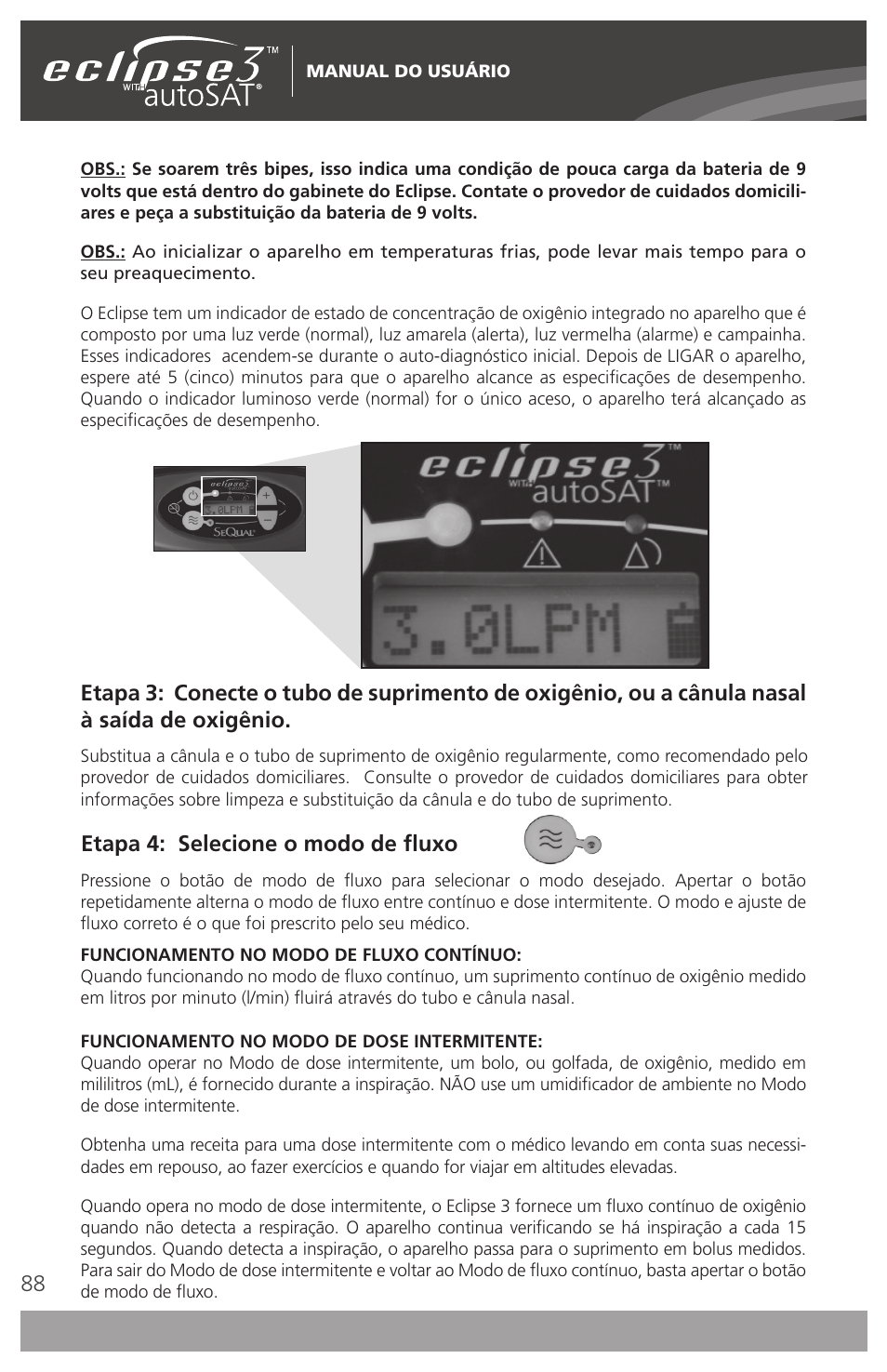 Etapa 4: selecione o modo de fluxo | AirSep 4111-7 User Manual | Page 88 / 95