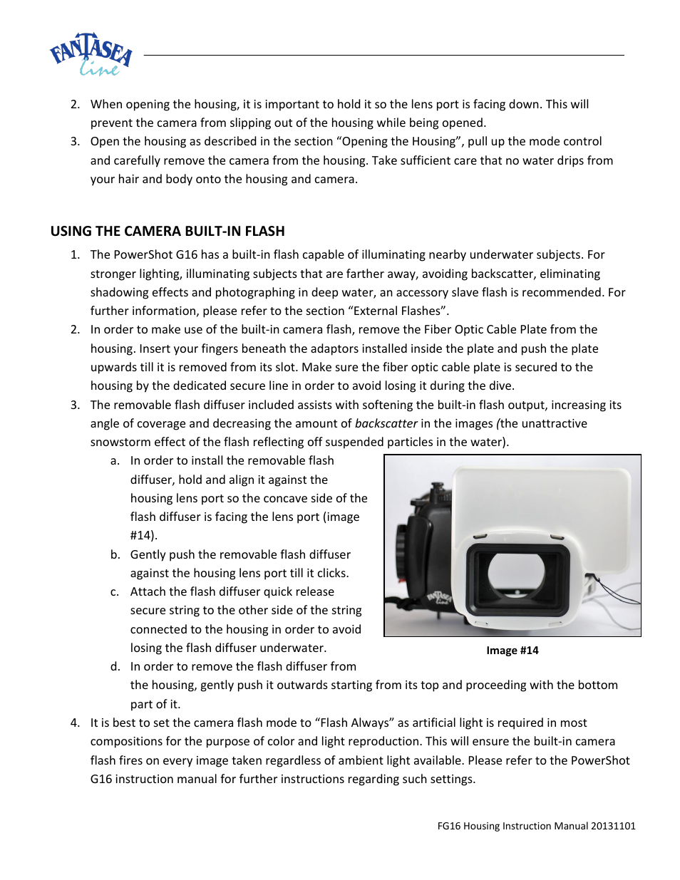 Sing the, Amera, Uilt | Lash | Fantasea Line FG16 Housing User Manual | Page 18 / 24