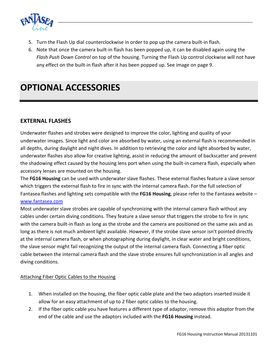 Optional accessories, Xternal, Lashes | Fantasea Line FG16 Housing User Manual | Page 19 / 24