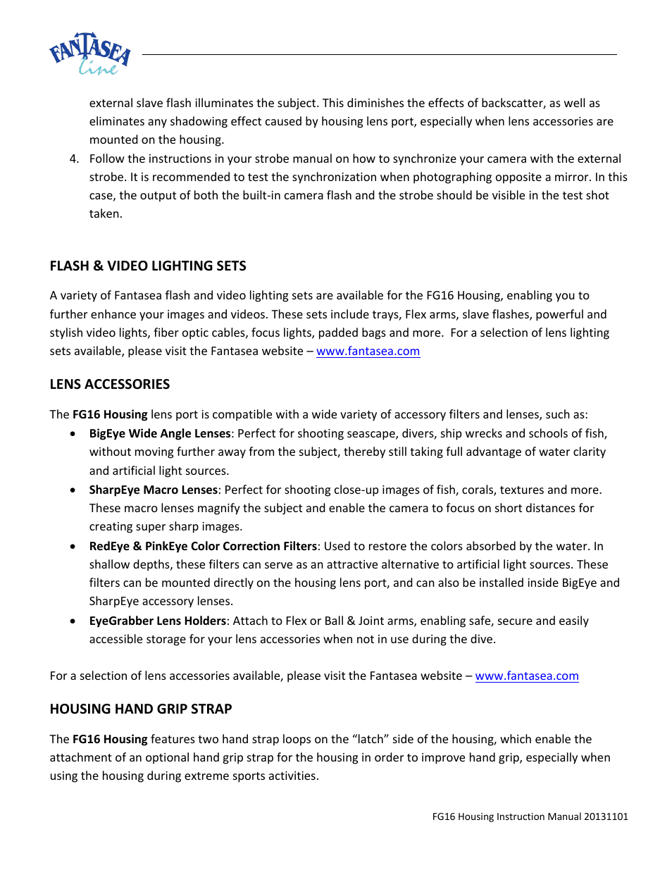 Lash, Ideo, Ighting | Ccessories, Ousing, Trap | Fantasea Line FG16 Housing User Manual | Page 21 / 24