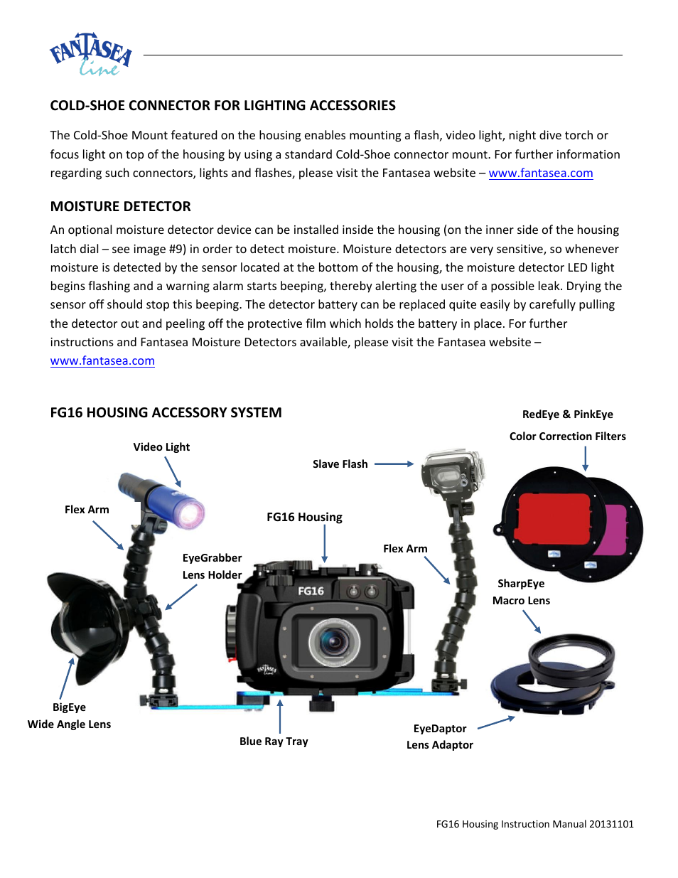 Onnector for, Ighting, Ccessories | Etector, Fg16, Ousing, Ccessory, Ystem | Fantasea Line FG16 Housing User Manual | Page 22 / 24