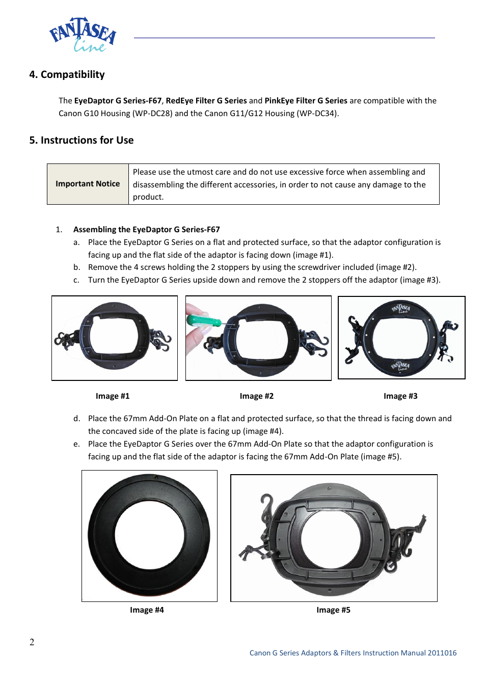 Compatibility, Instructions for use | Fantasea Line G Series RedEye Filter User Manual | Page 2 / 6