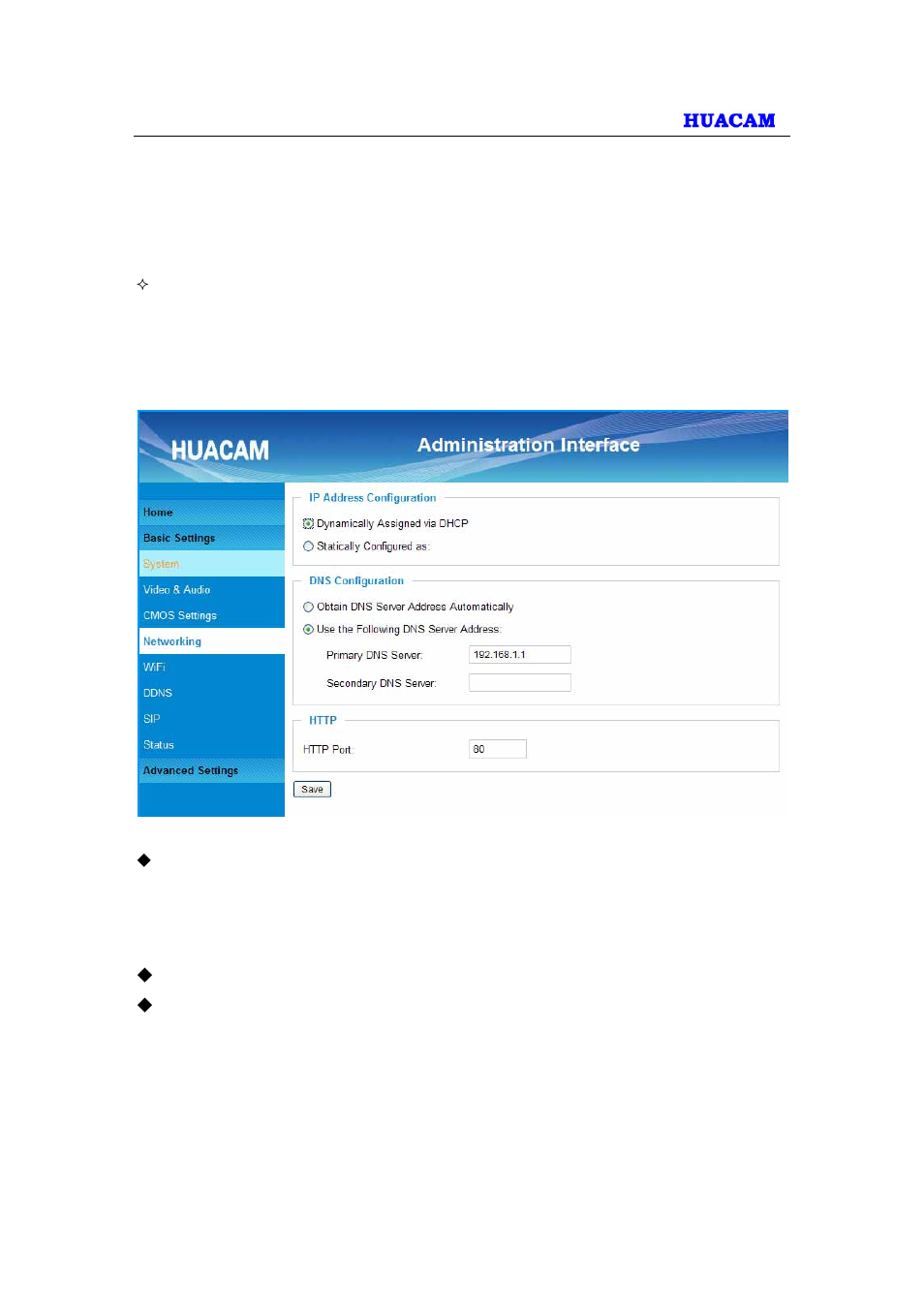 Networking setting page | HUACAM HCV725 User Manual | Page 19 / 41