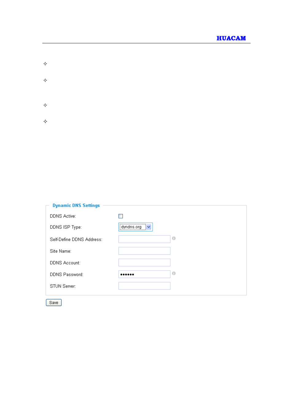 Ddns settings page | HUACAM HCV725 User Manual | Page 20 / 41