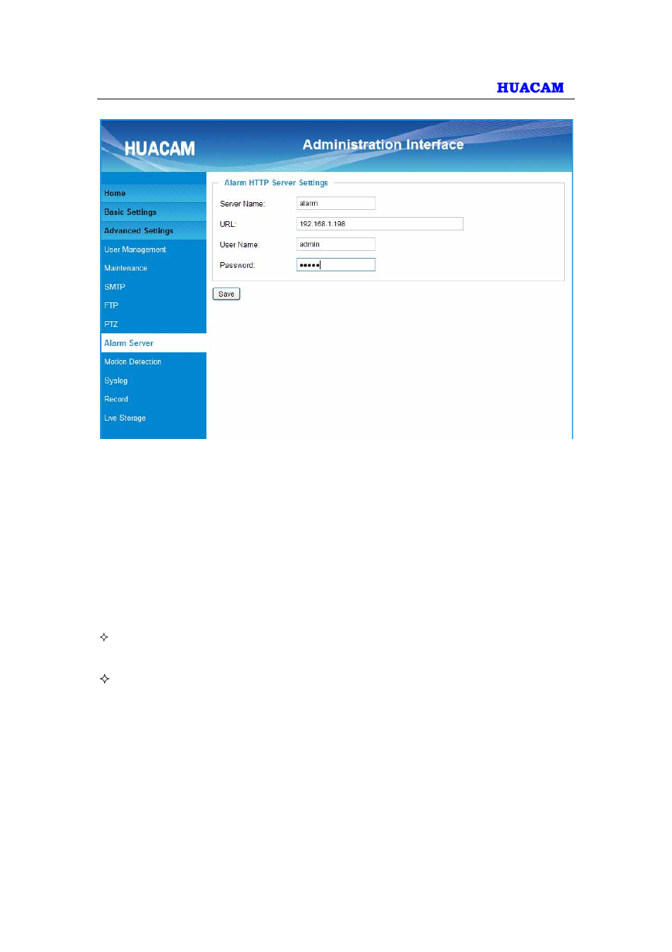 6 motion detection configuration page (set alarm) | HUACAM HCV725 User Manual | Page 30 / 41