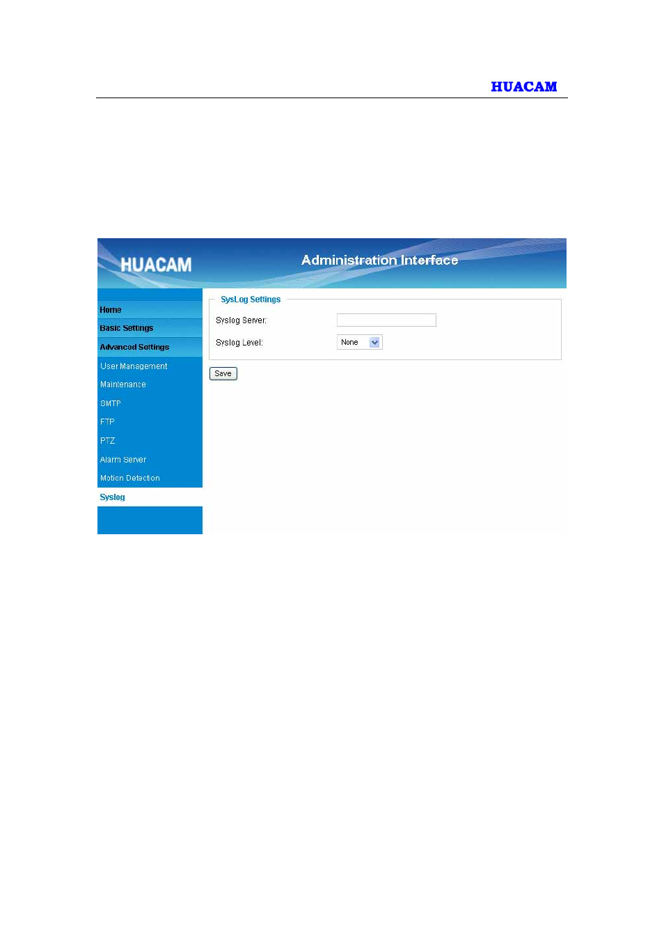 9 syslog settings page (troubleshooting), 10 record setting | HUACAM HCV704 User Manual | Page 35 / 44