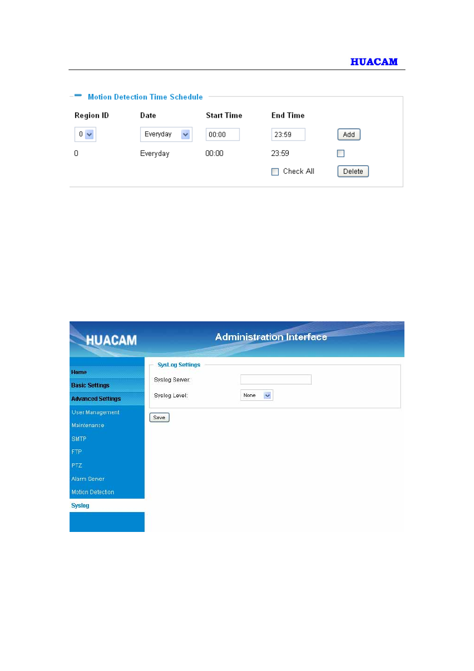 8 syslog settings page (troubleshooting) | HUACAM HCV203 User Manual | Page 31 / 38