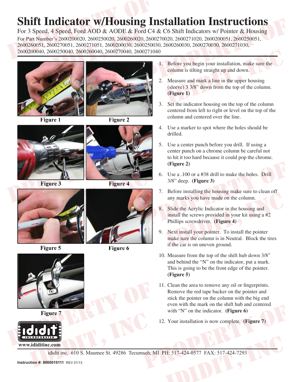 ididit Column Add-Ons: Shift Indicator with Housing User Manual | 1 page
