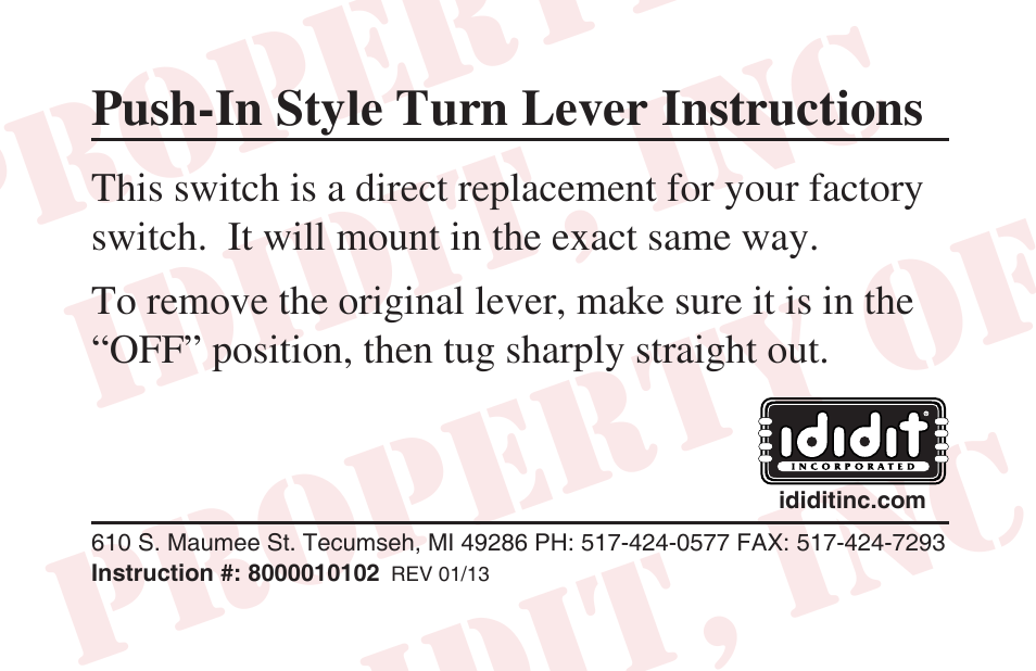 ididit Push-In Style Lever User Manual | 1 page