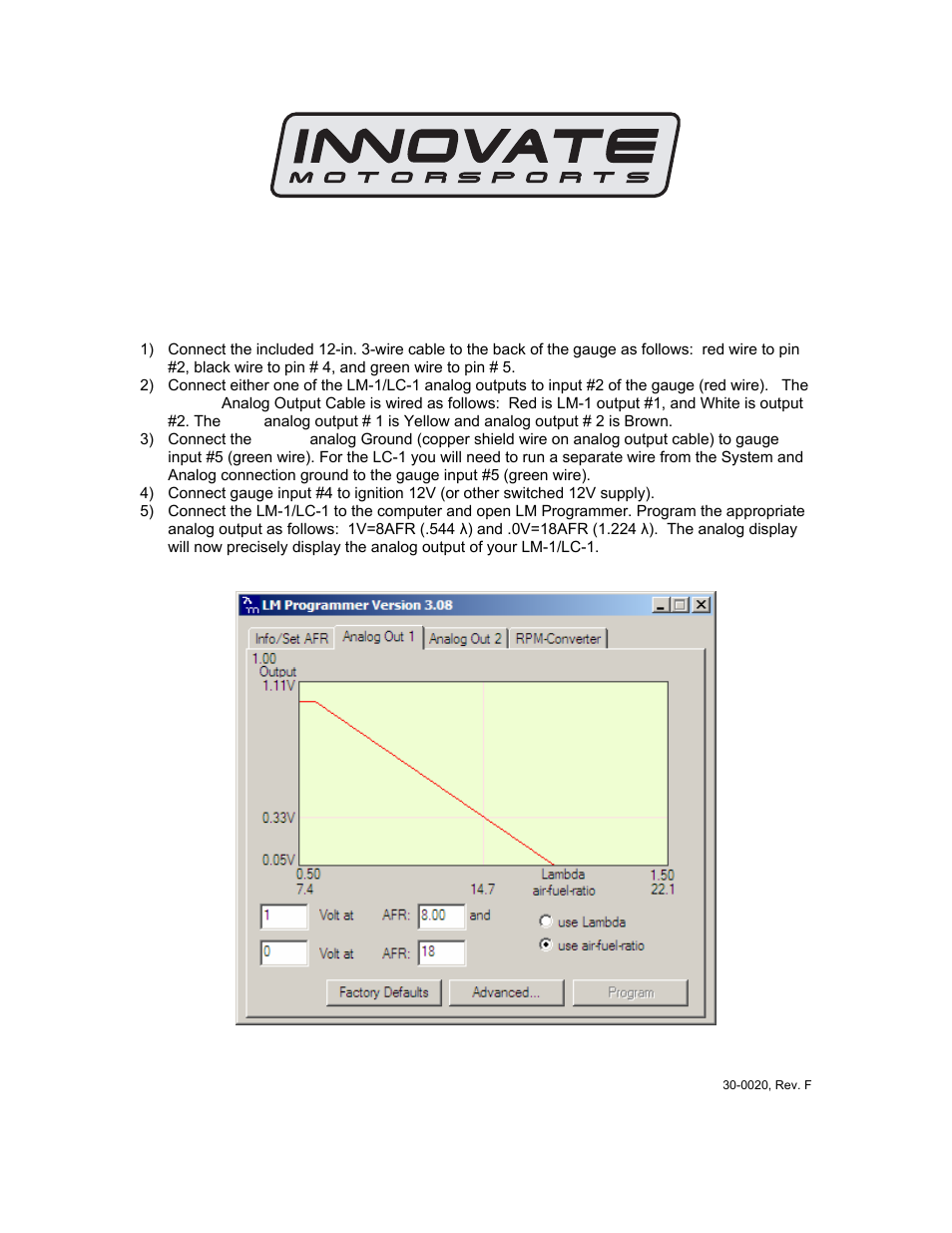 Innovate Motorsports Analog Display User Manual | 1 page