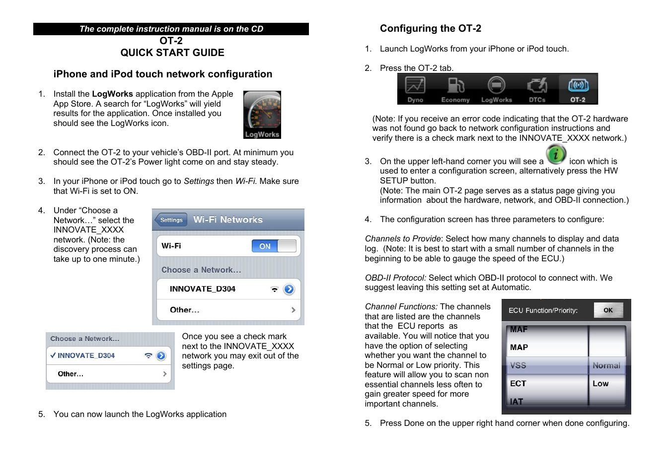 Ot2_quick start inside, Ot-2, Quick start guide | Innovate Motorsports OT-2 Quick Start Guide User Manual | Page 2 / 2