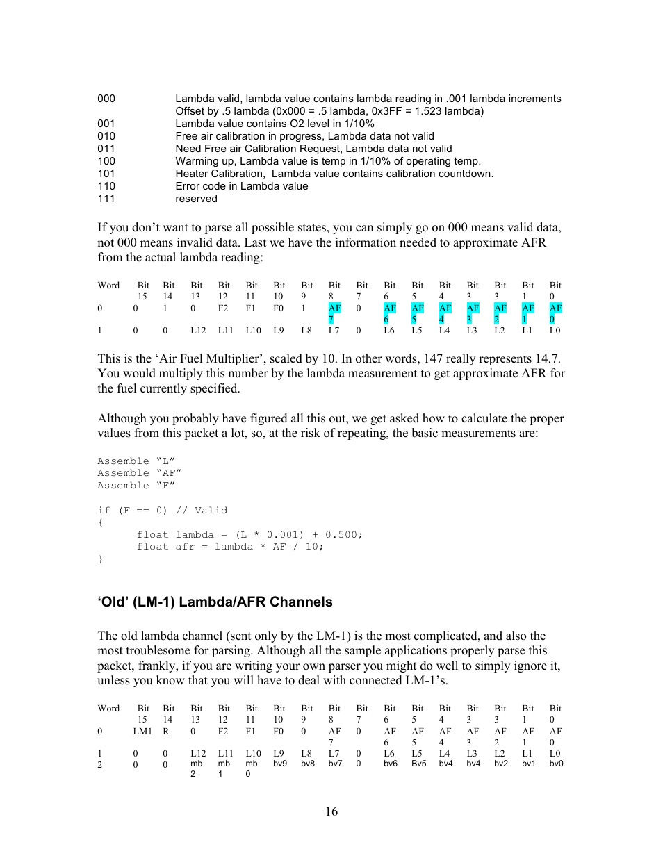 Old’ (lm-1) lambda/afr channels | Innovate Motorsports OT-2 SDK User Manual | Page 16 / 76