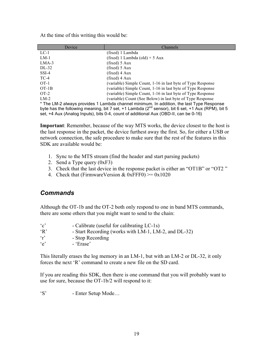 Commands | Innovate Motorsports OT-2 SDK User Manual | Page 19 / 76