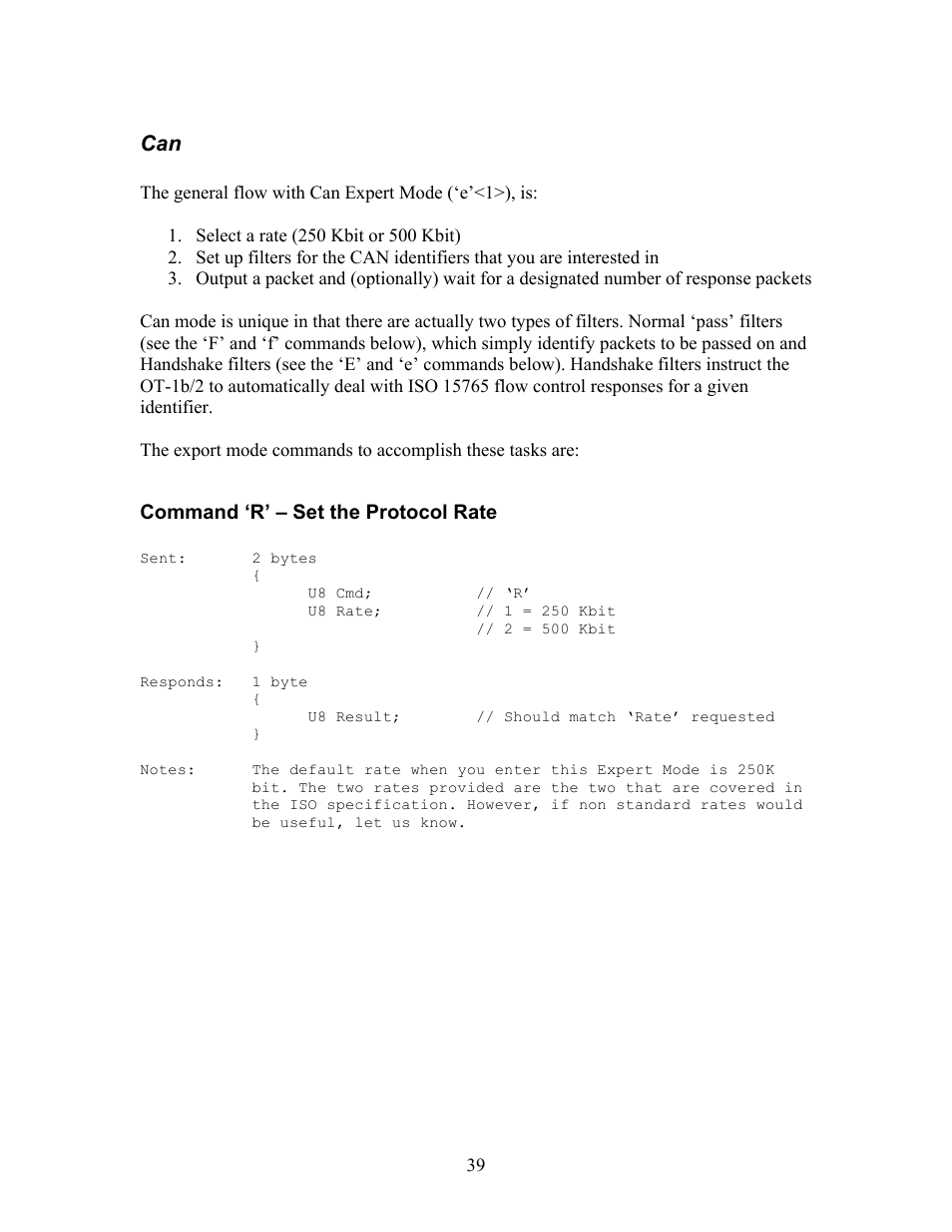 Command ‘r’ – set the protocol rate | Innovate Motorsports OT-2 SDK User Manual | Page 39 / 76