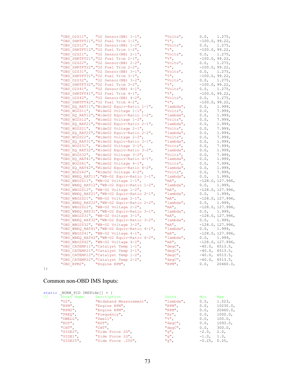 Common non-obd ims inputs | Innovate Motorsports OT-2 SDK User Manual | Page 73 / 76