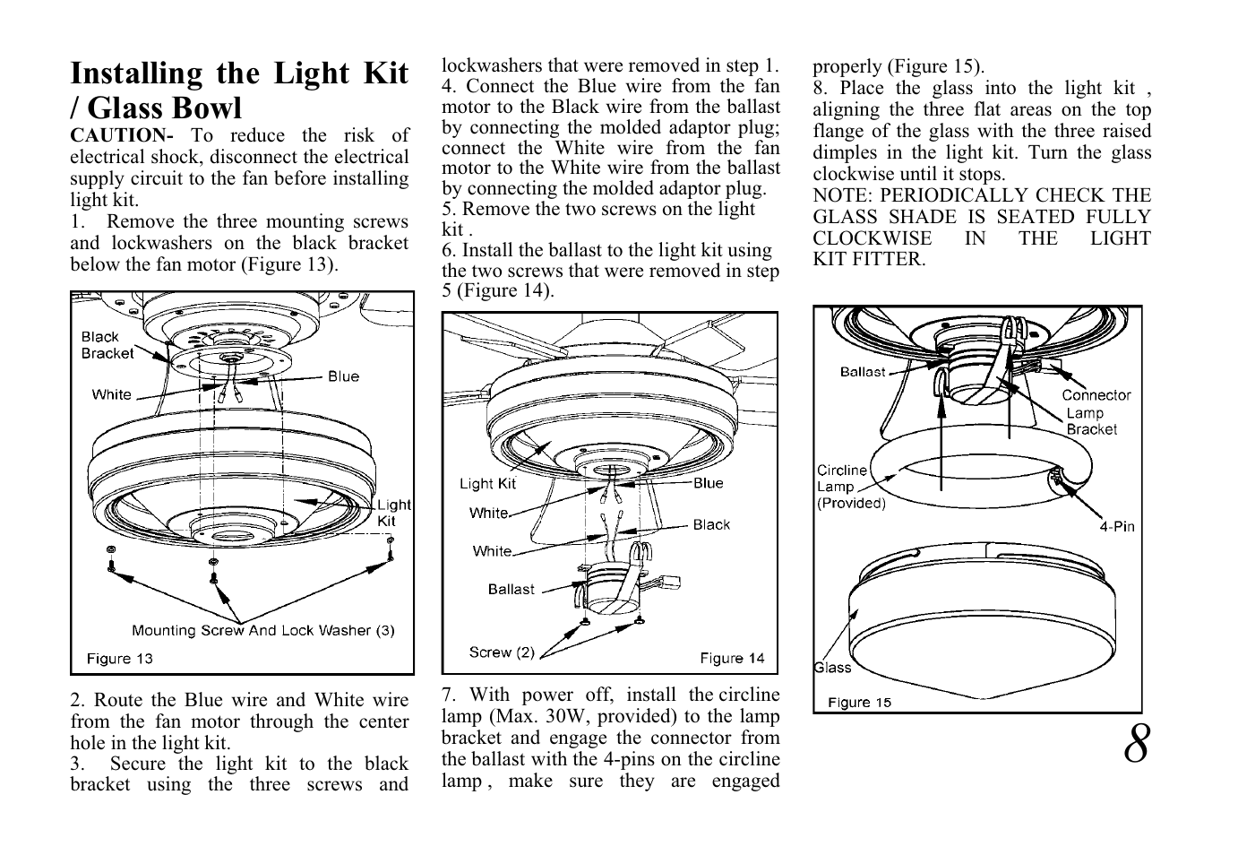 Installing the light kit / glass bowl | King of Fans Covington User Manual | Page 10 / 16