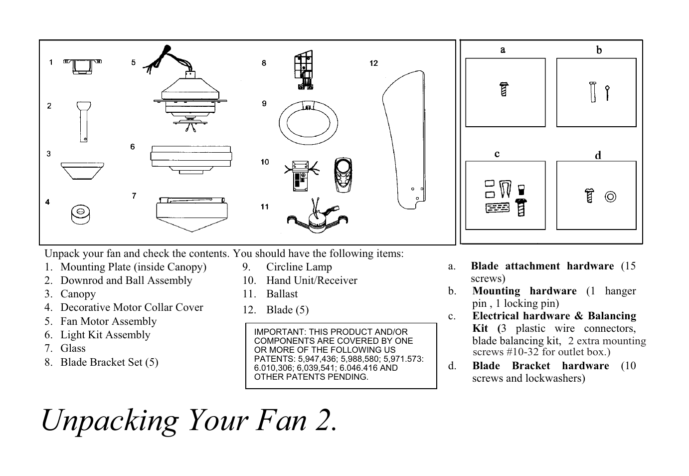 Unpacking your fan 2 | King of Fans Covington User Manual | Page 4 / 16