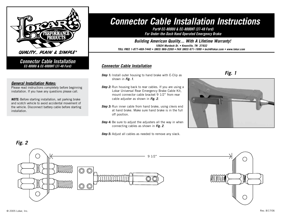 Lokar EC-8000HT (37-48 Ford) Connector Cable User Manual | 1 page