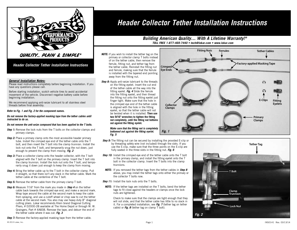 Lokar Header Collector Tether User Manual | 2 pages