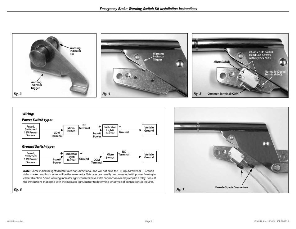 Lokar Emergency Brake Warning Switch Kit User Manual | Page 2 / 2