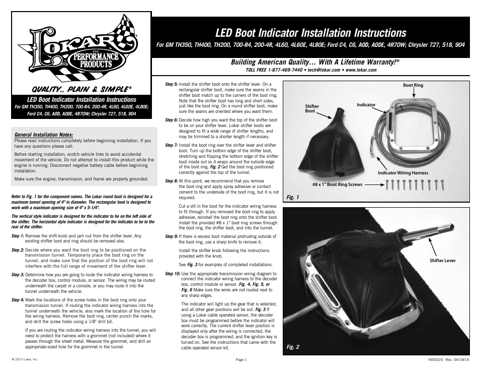 Lokar LED Boot Indicator User Manual | 2 pages