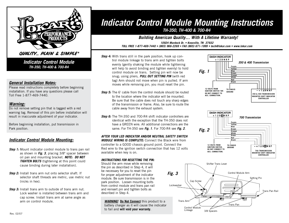 Lokar 700-R4 Indicator Control Module User Manual | 1 page