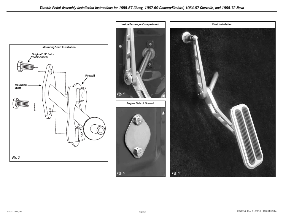 Lokar Throttle Pedal Assembly For 1955-57 Chevy, 1967-69 Camaro/Firebird, 1964-67 Chevelle, and 1968-72 Nova User Manual | Page 2 / 2