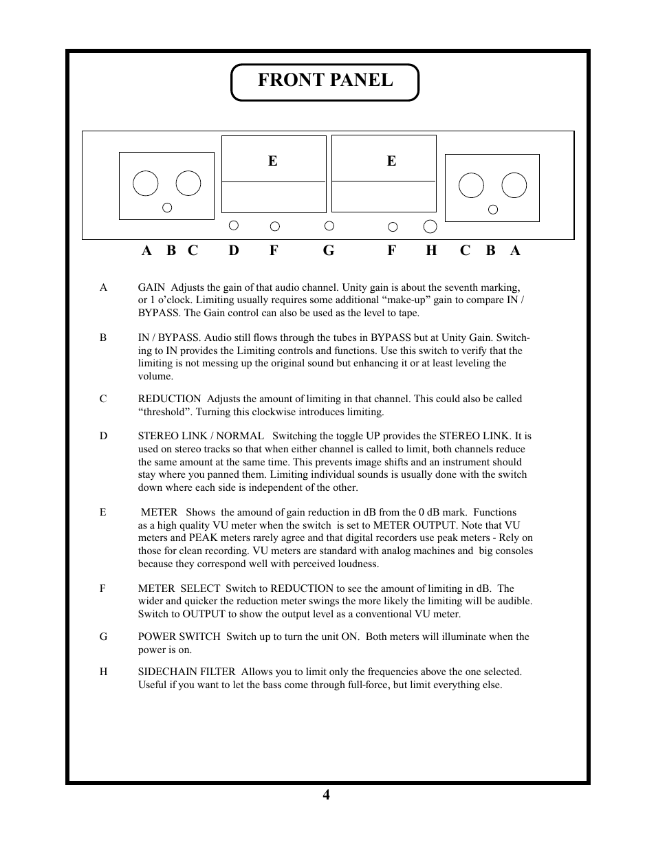 Front panel | Manley ELOP User Manual | Page 4 / 14