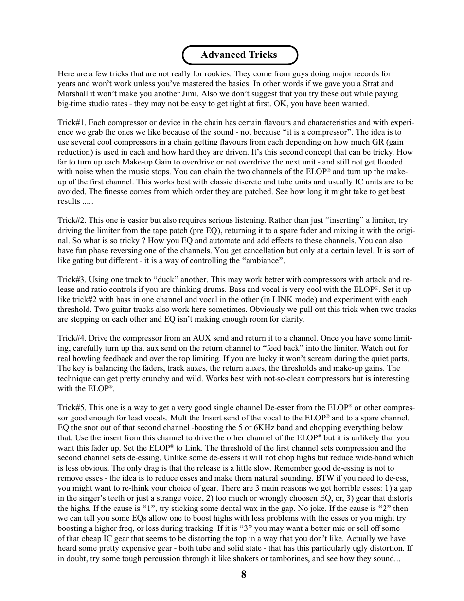 Advanced tricks | Manley ELOP User Manual | Page 8 / 14