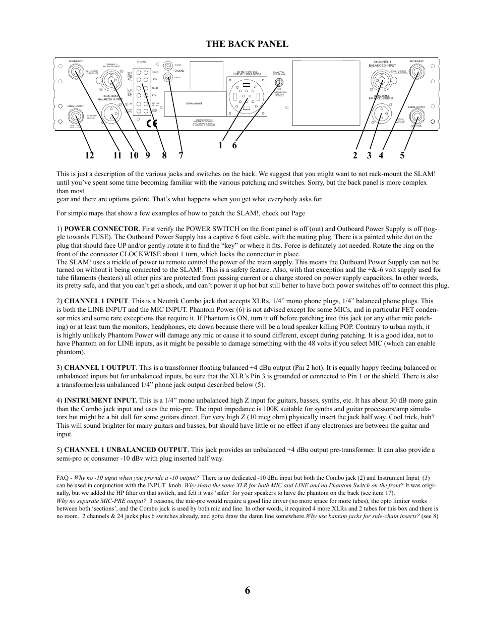 The back panel | Manley SLAM! User Manual | Page 6 / 29