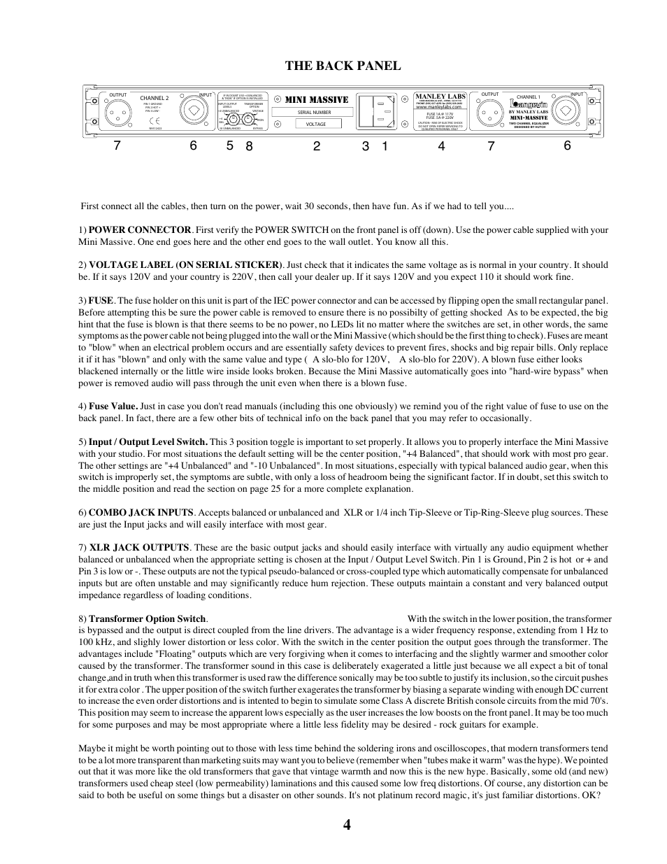 The back panel | Manley LANGEVIN MINI MASSIVE STEREO EQ User Manual | Page 4 / 31